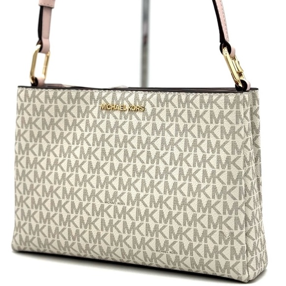 Michael Kors Trisha Medium Triple Compartment Crossbody Bag Powder Blush Multi - Picture 1 of 11